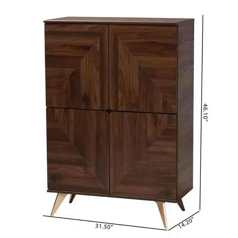 Meuble à Chaussures en Bois Noyer/Or - : Design Mid-Century, 6 Étagères, Organise 18 Paires