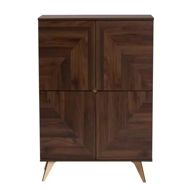 Meuble à Chaussures en Bois Noyer/Or - : Design Mid-Century, 6 Étagères, Organise 18 Paires