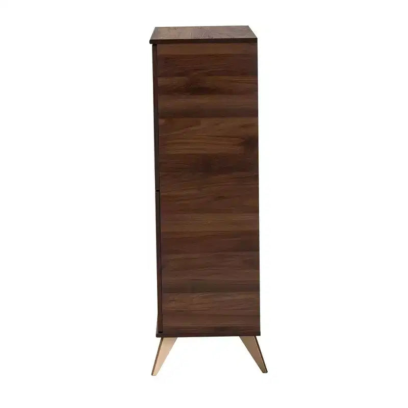 Meuble à Chaussures en Bois Noyer/Or - : Design Mid-Century, 6 Étagères, Organise 18 Paires