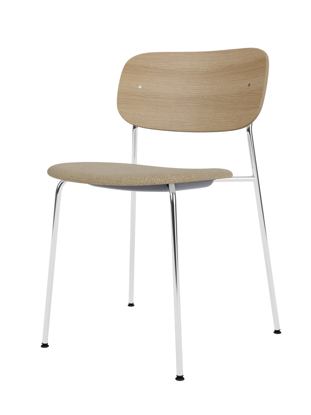 Chaise de salle à manger contemporaine avec assise rembourrée, piètement chromé et large dossier en placage pour salle à manger et bureau