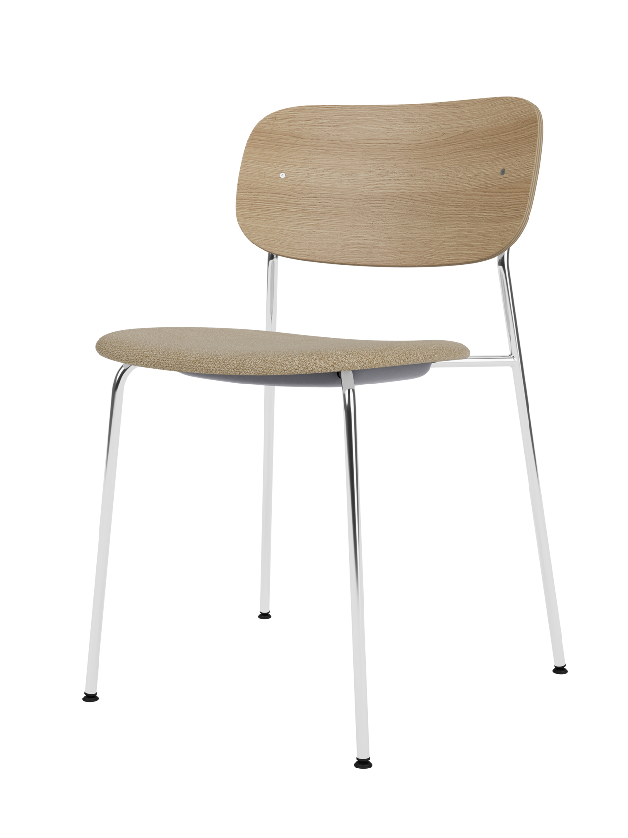 Chaise de salle à manger contemporaine avec assise rembourrée, piètement chromé et large dossier en placage pour salle à manger et bureau