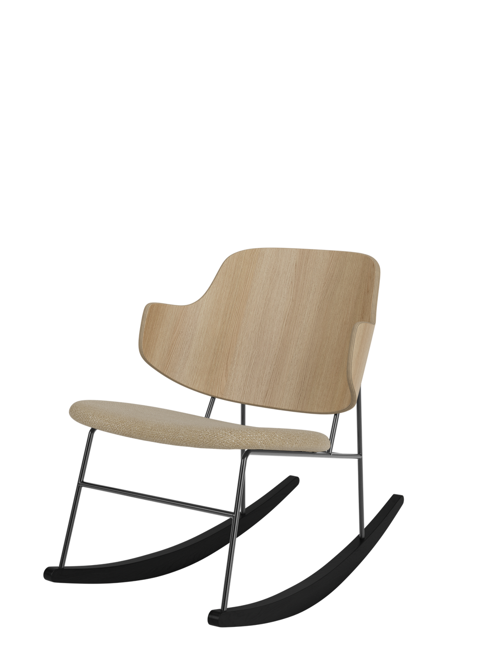 Fauteuil à bascule en placage de chêne avec cadre en acier pour salon et chambre