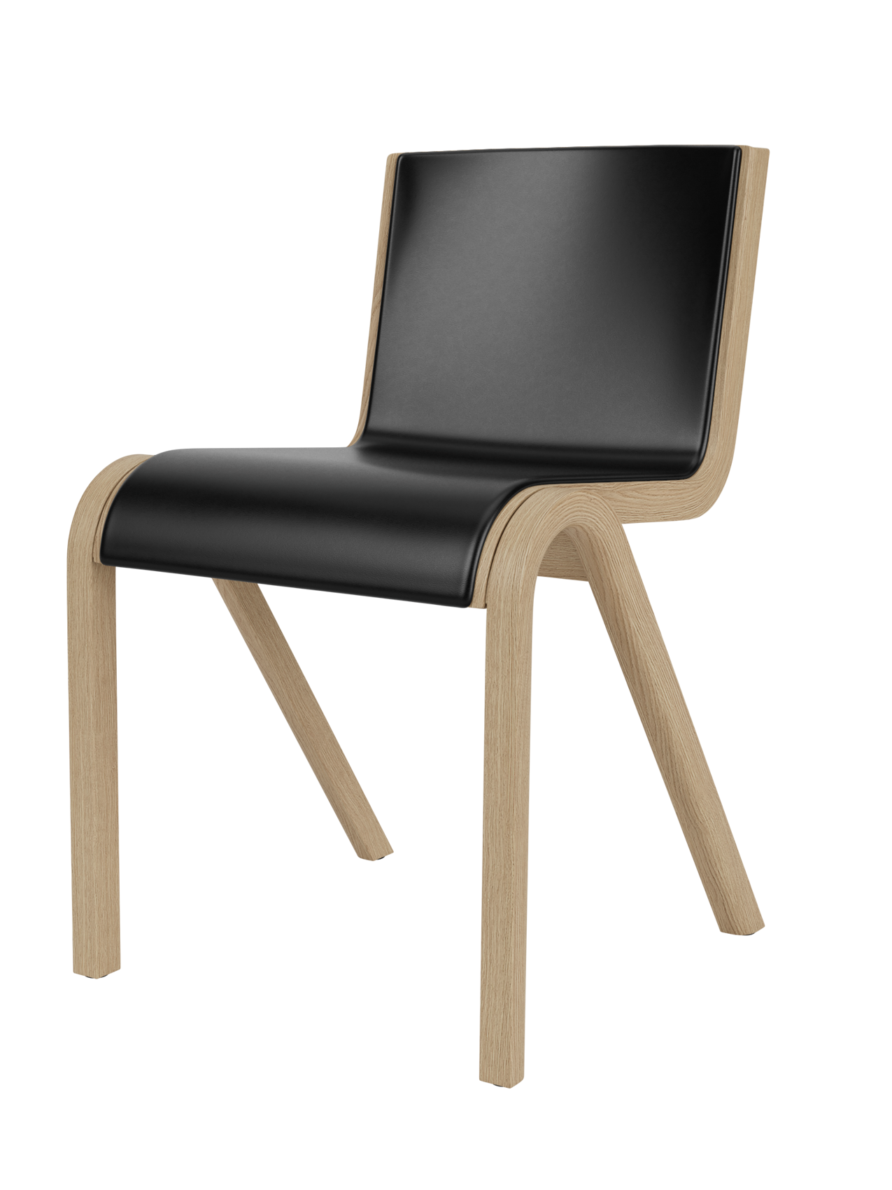 Chaise de salle à manger en placage de chêne scandinave, rembourrée à l'avant, avec conception en porte-à-faux empilable pour salle à manger