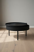 Table d'appoint moderne en frêne noir avec compartiment de rangement à couvercle rotatif pour salon