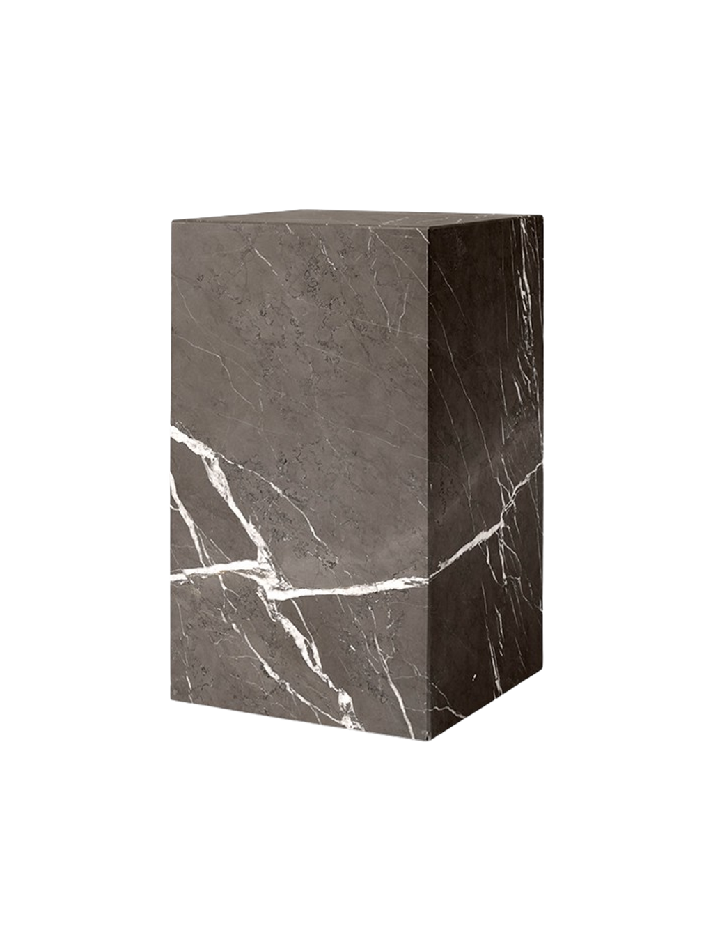 Table d'appoint minimaliste en marbre et pierre avec piédestal haut et forme sculpturale pour salon et couloir