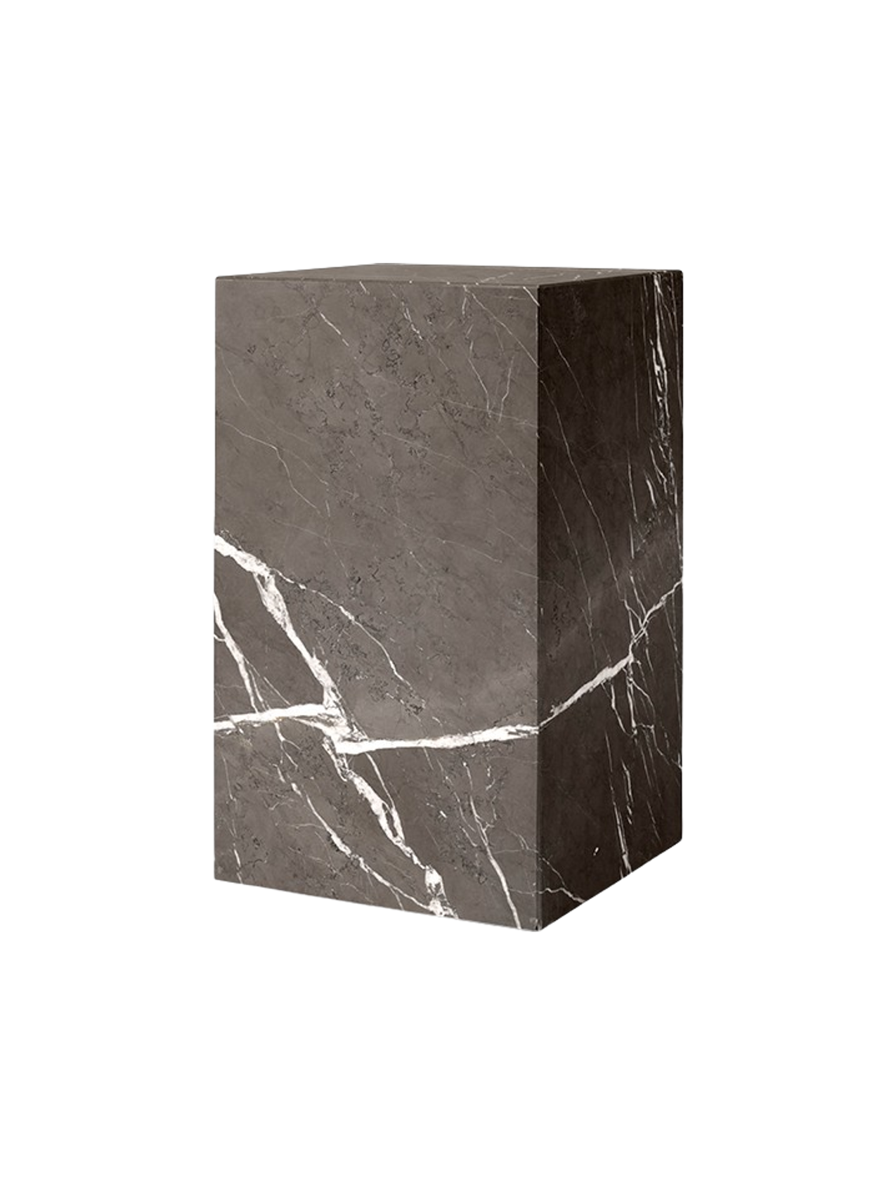 Table d'appoint minimaliste en marbre et pierre avec piédestal haut et forme sculpturale pour salon et couloir