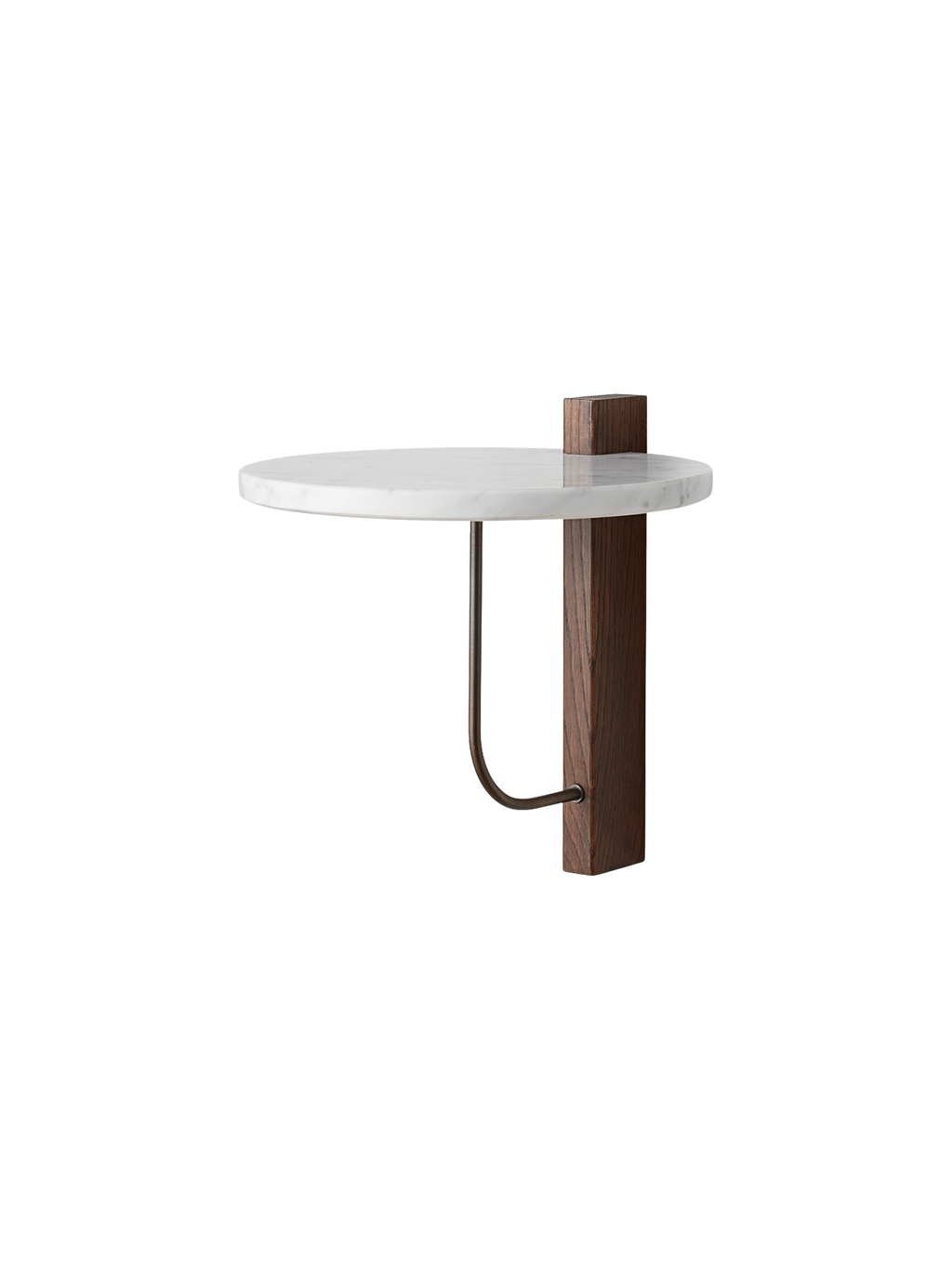 Étagère murale moderniste en marbre et chêne foncé, taille moyenne, avec support architectural pour chambre à coucher