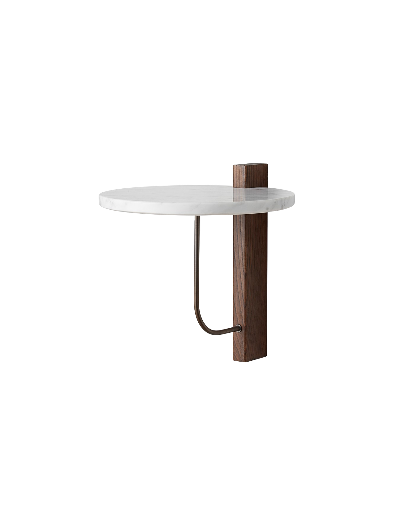 Étagère murale moderniste en marbre et chêne foncé, taille moyenne, avec support architectural pour chambre à coucher