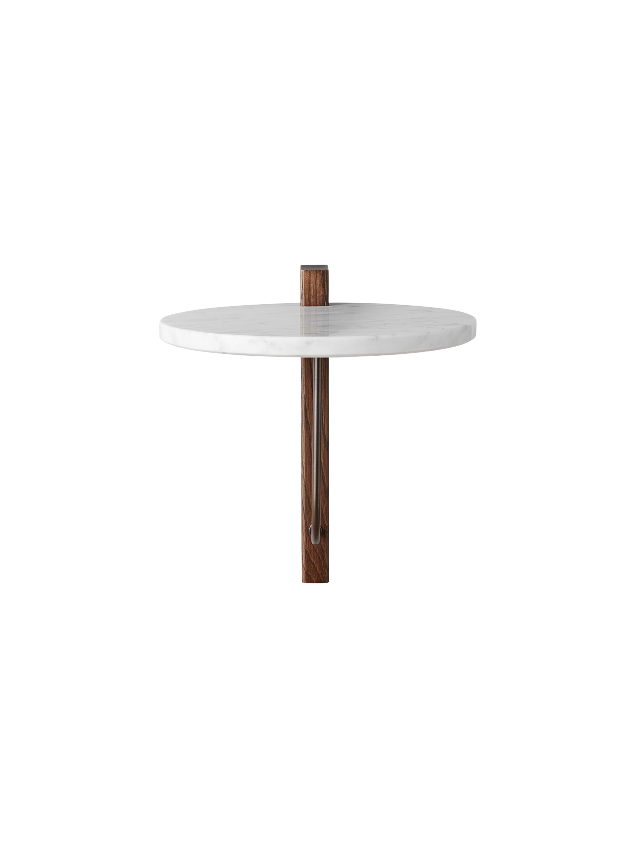 Étagère murale moderniste en marbre et chêne foncé, taille moyenne, avec support architectural pour chambre à coucher