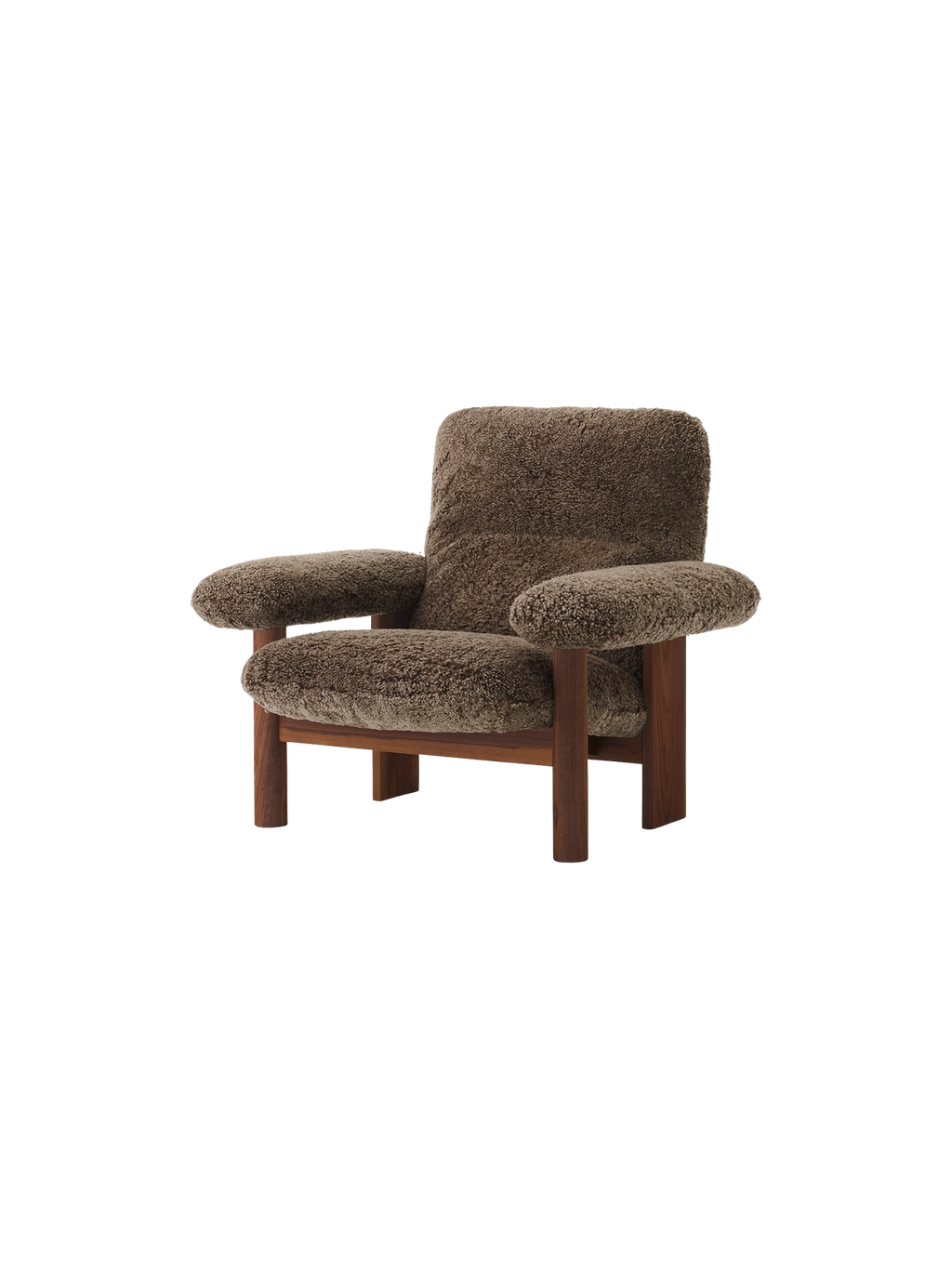 Fauteuil scandinave mi-siècle à dossier haut en peau de mouton avec accoudoirs exagérés pour salon et chambre