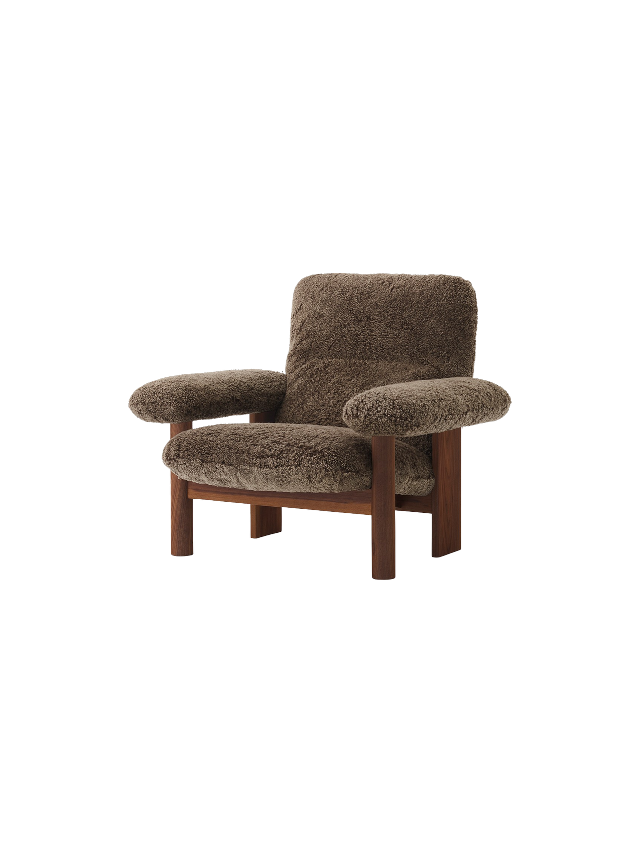 Fauteuil scandinave mi-siècle à dossier haut en peau de mouton avec accoudoirs exagérés pour salon et chambre