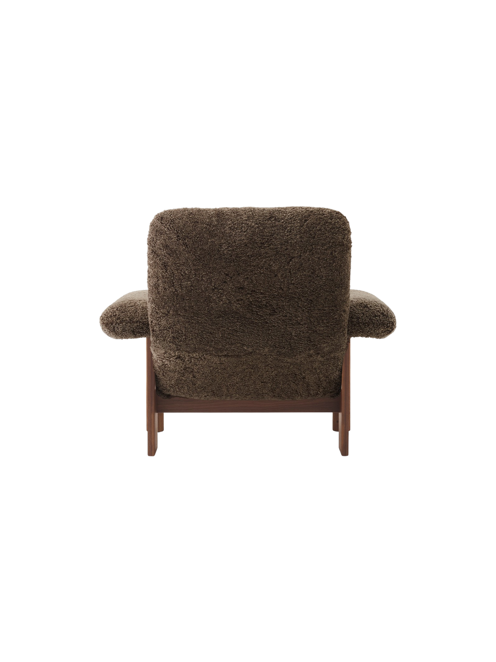 Fauteuil scandinave mi-siècle à dossier haut en peau de mouton avec accoudoirs exagérés pour salon et chambre
