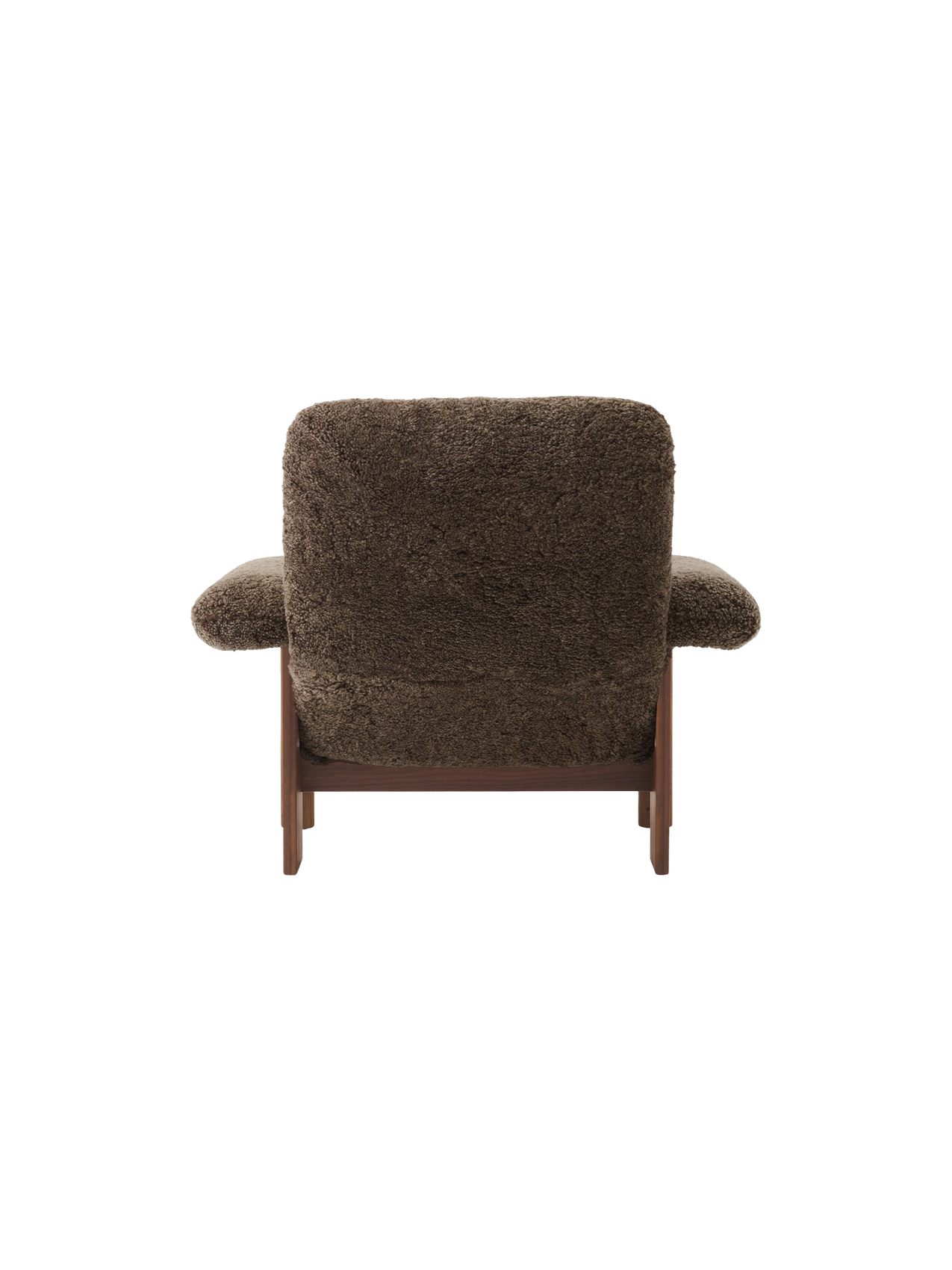 Fauteuil scandinave mi-siècle à dossier haut en peau de mouton avec accoudoirs exagérés pour salon et chambre
