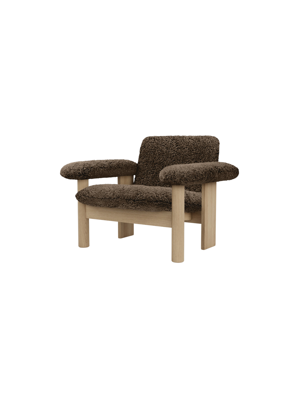 Fauteuil scandinave mi-siècle à dossier bas en peau de mouton avec cadre en bois pour salon et chambre