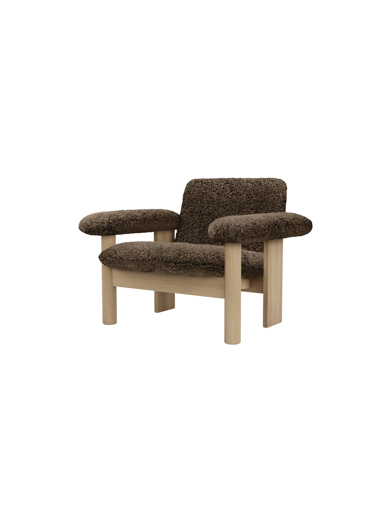 Fauteuil scandinave mi-siècle à dossier bas en peau de mouton avec cadre en bois pour salon et chambre