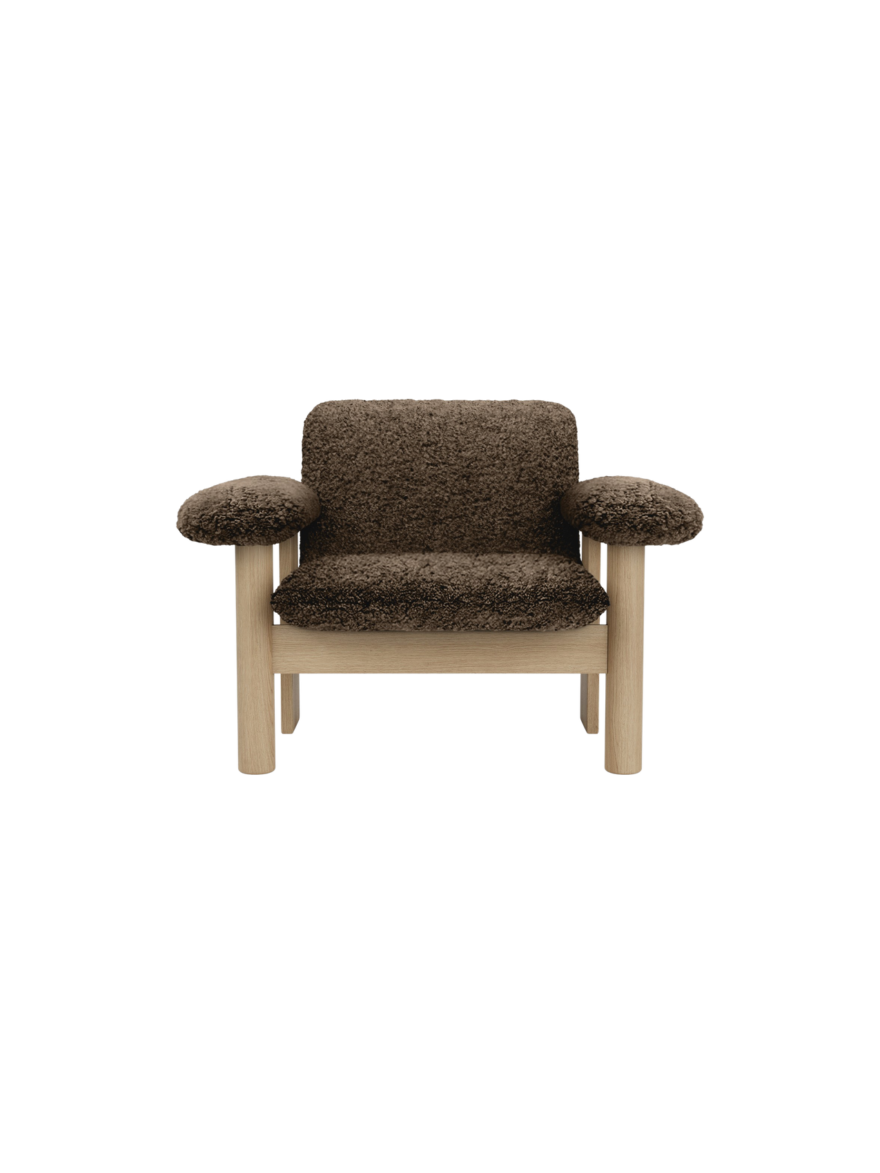 Fauteuil scandinave mi-siècle à dossier bas en peau de mouton avec cadre en bois pour salon et chambre