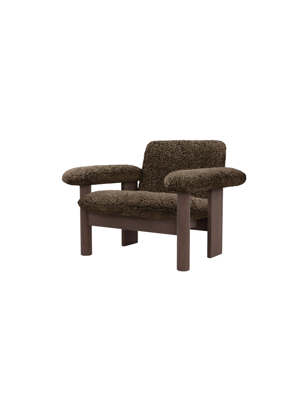 Fauteuil scandinave mi-siècle à dossier bas en peau de mouton avec cadre en bois pour salon et chambre