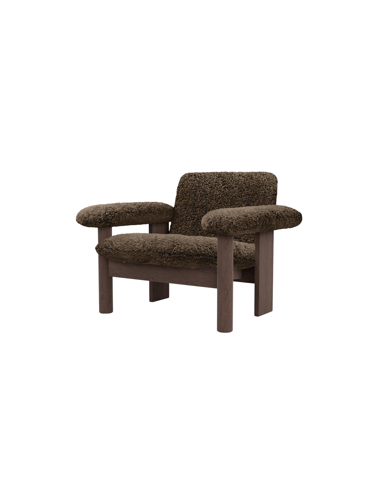 Fauteuil scandinave mi-siècle à dossier bas en peau de mouton avec cadre en bois pour salon et chambre