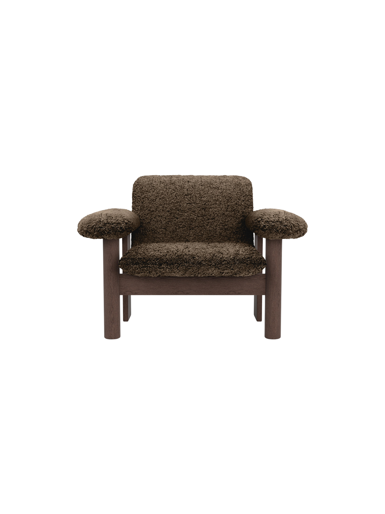 Fauteuil scandinave mi-siècle à dossier bas en peau de mouton avec cadre en bois pour salon et chambre
