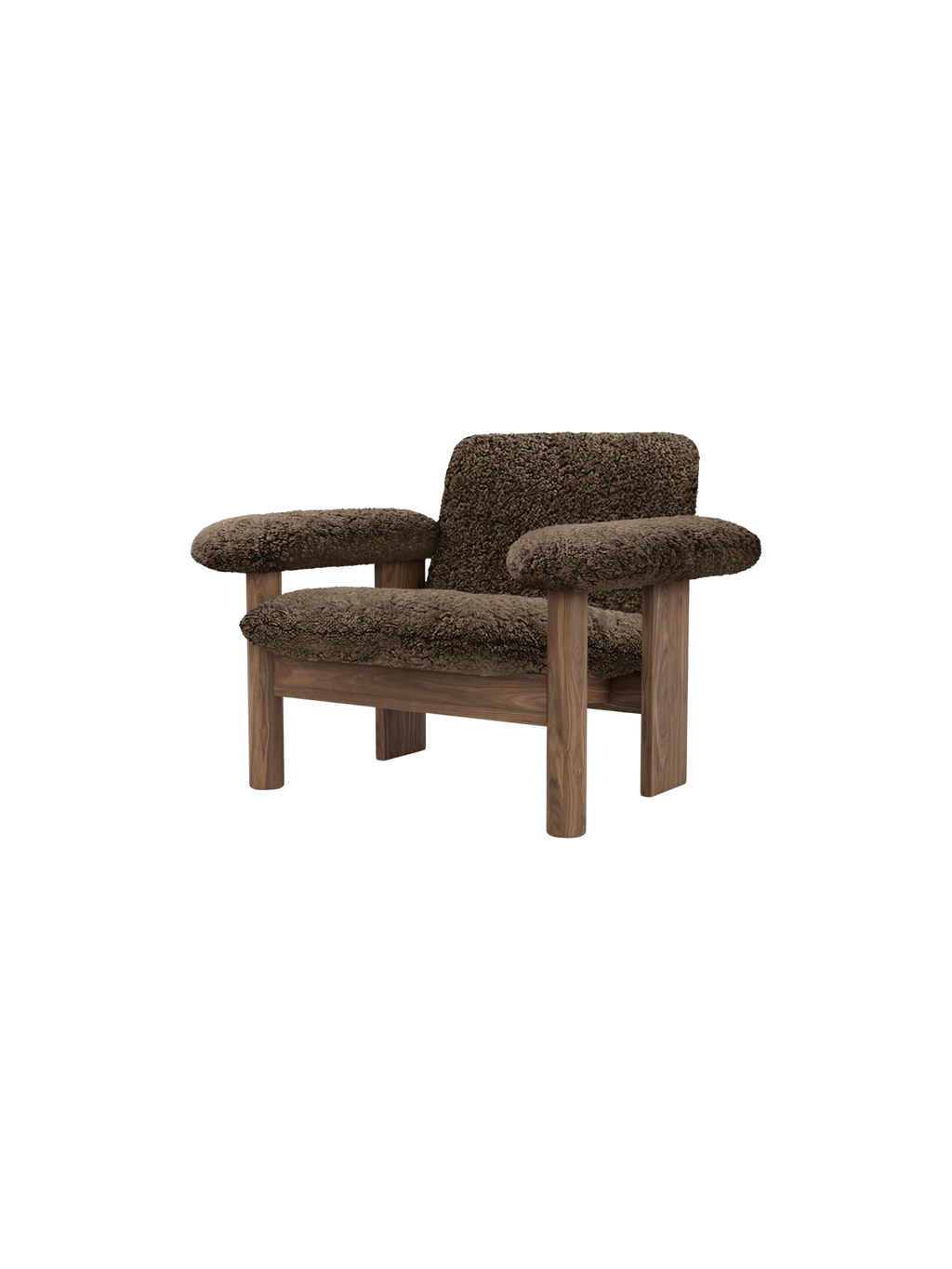 Fauteuil scandinave mi-siècle à dossier bas en peau de mouton avec cadre en bois pour salon et chambre