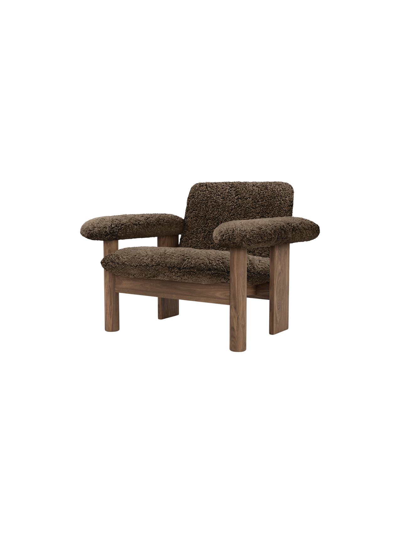 Fauteuil scandinave mi-siècle à dossier bas en peau de mouton avec cadre en bois pour salon et chambre