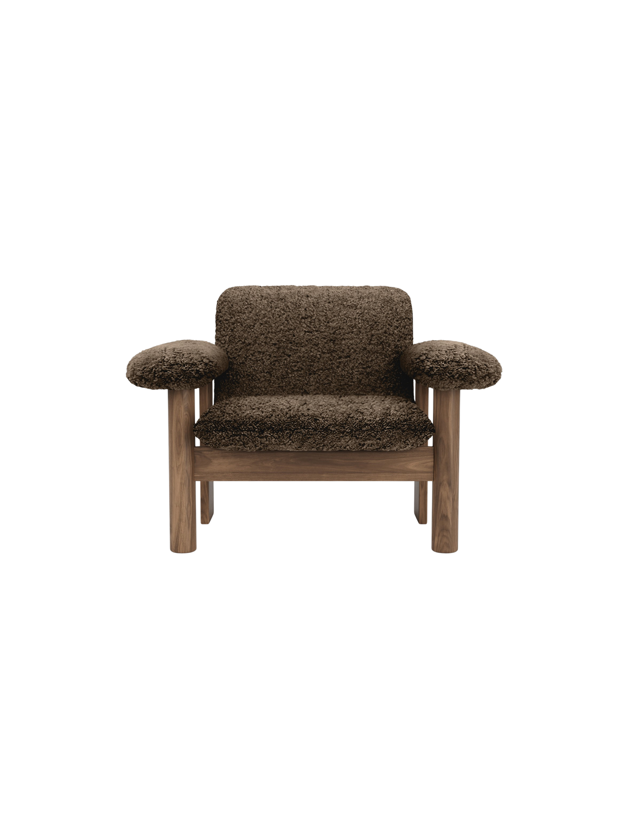 Fauteuil scandinave mi-siècle à dossier bas en peau de mouton avec cadre en bois pour salon et chambre