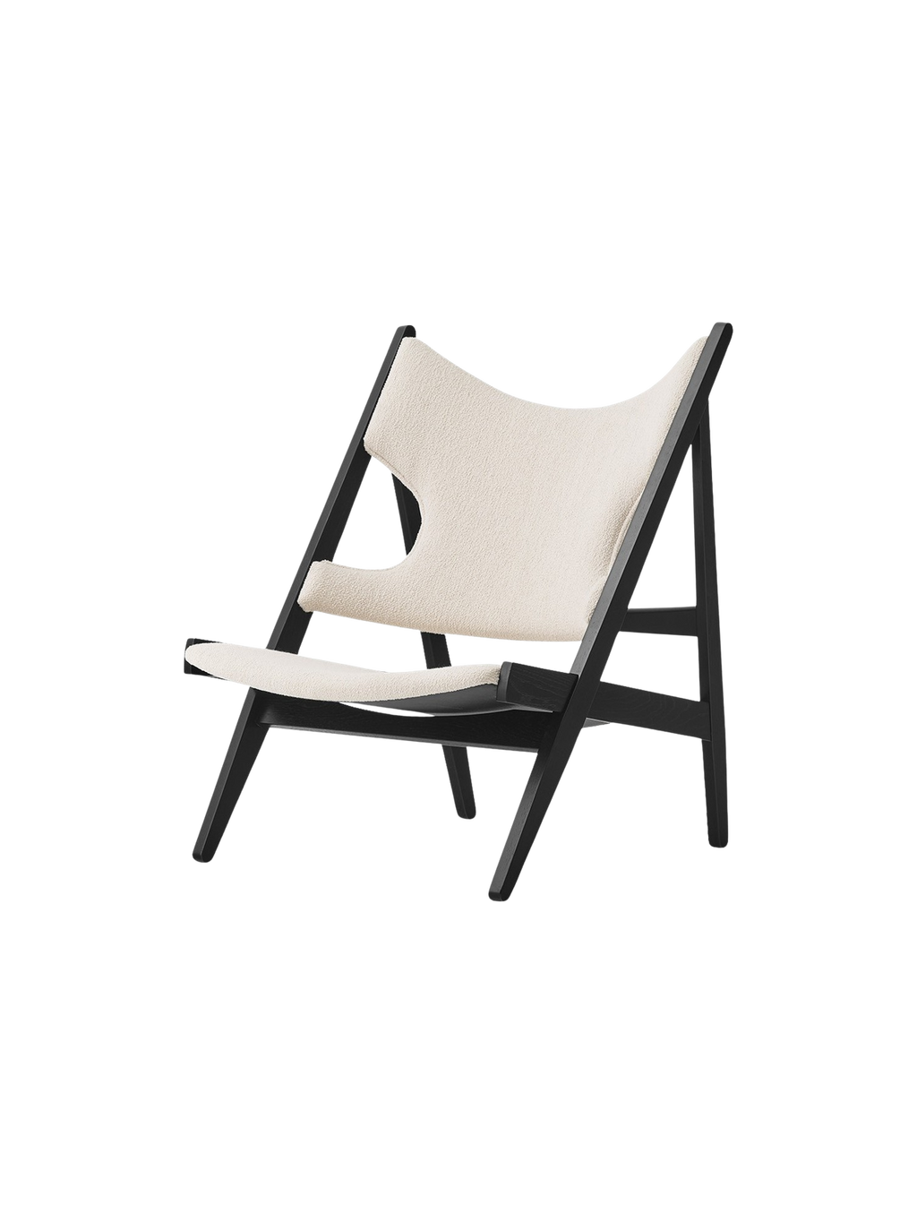 Fauteuil Lounge Mid-Century en Chêne Noir et Bouclé avec Design Ergonomique en Tricot pour Salon