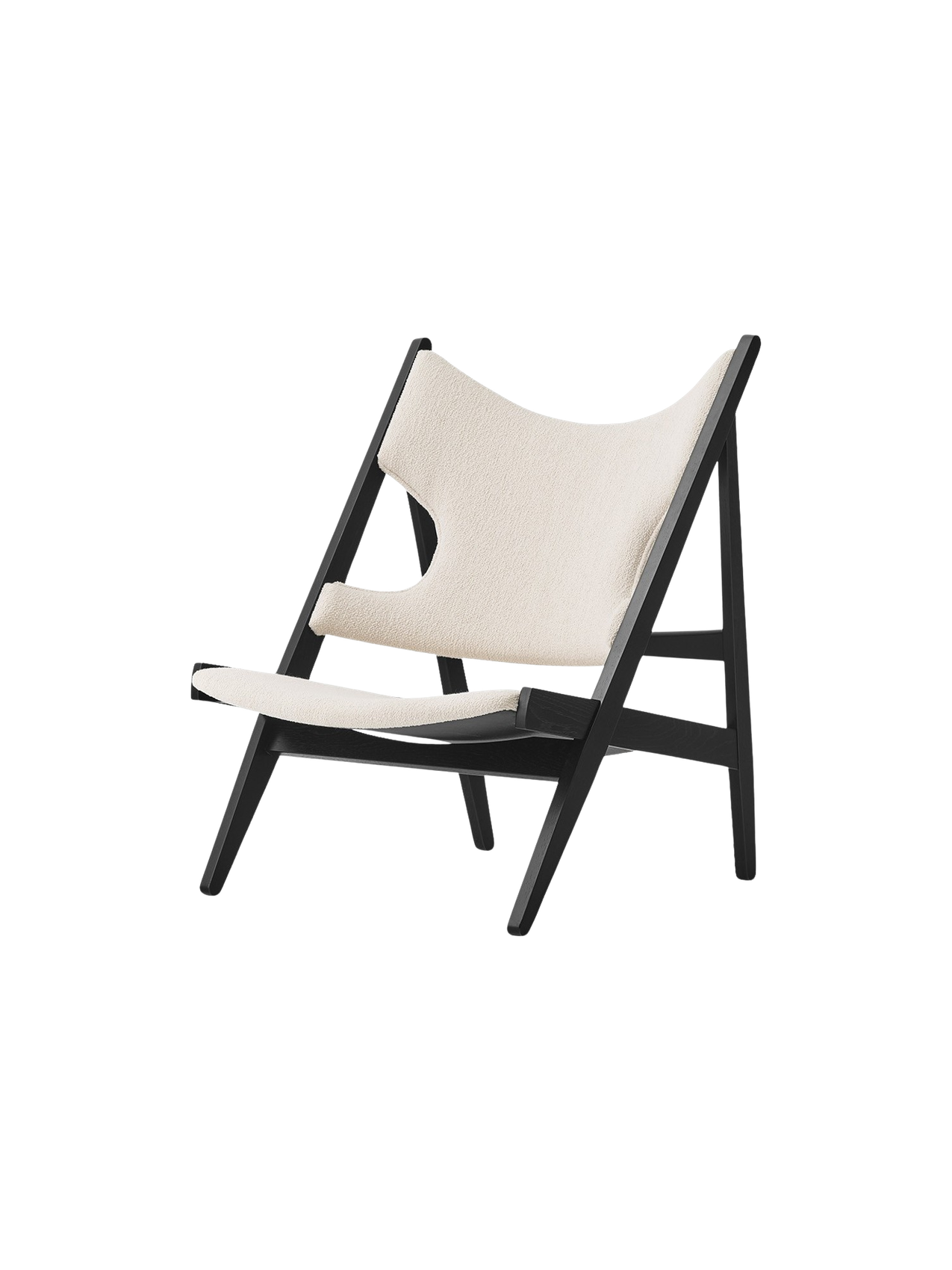 Fauteuil Lounge Mid-Century en Chêne Noir et Bouclé avec Design Ergonomique en Tricot pour Salon