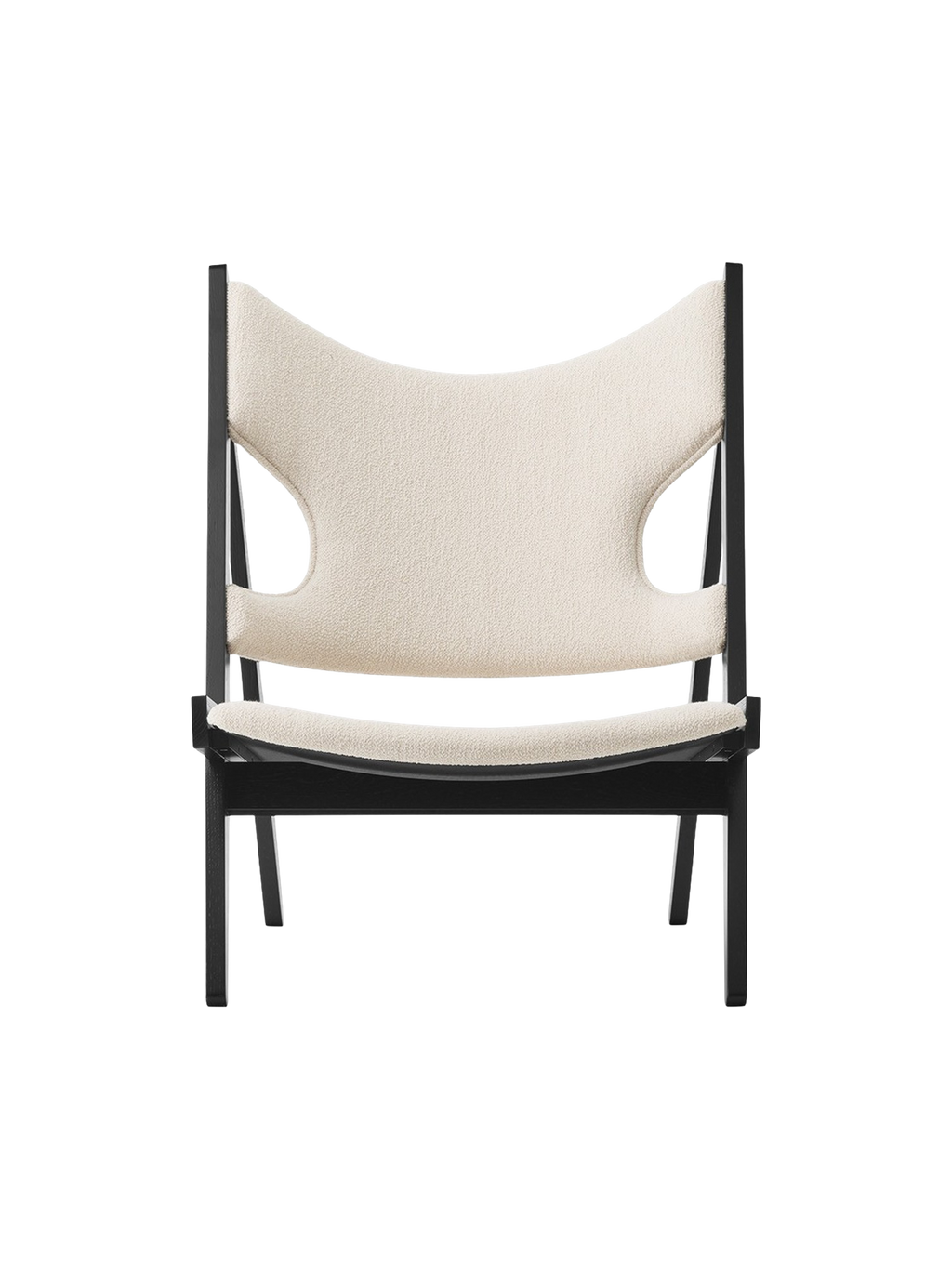 Fauteuil Lounge Mid-Century en Chêne Noir et Bouclé avec Design Ergonomique en Tricot pour Salon