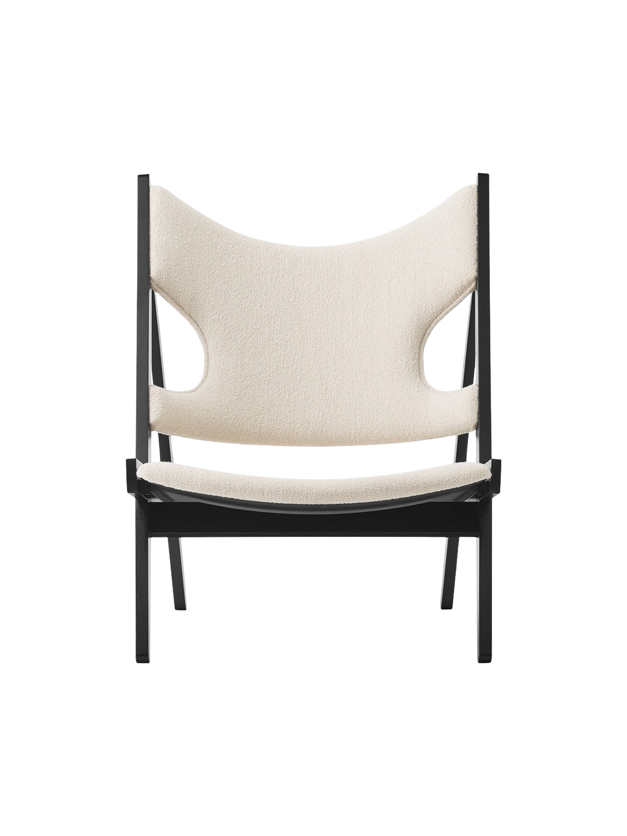 Fauteuil Lounge Mid-Century en Chêne Noir et Bouclé avec Design Ergonomique en Tricot pour Salon