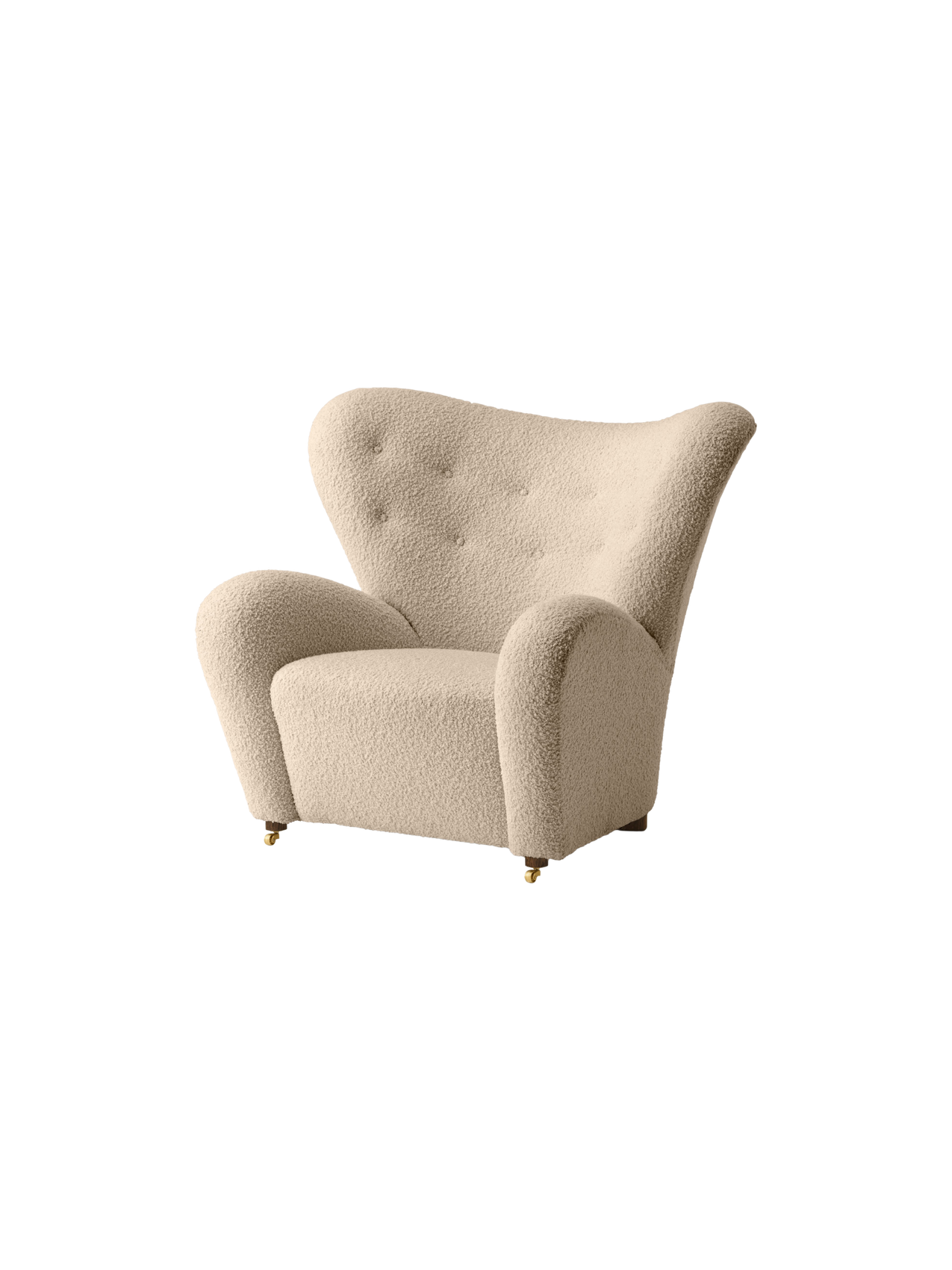 Fauteuil de salon en tissu et chêne avec roulettes en laiton pour le salon