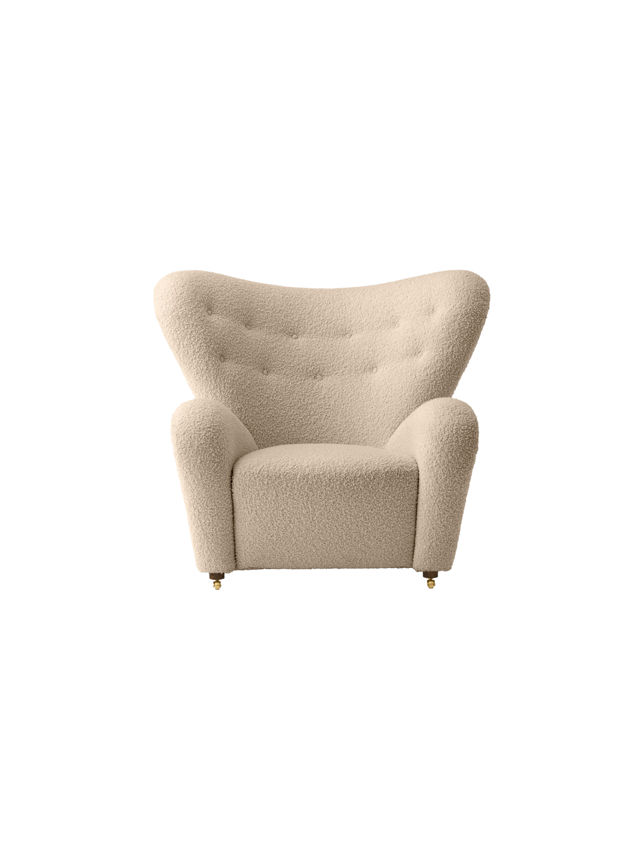 Fauteuil de salon en tissu et chêne avec roulettes en laiton pour le salon