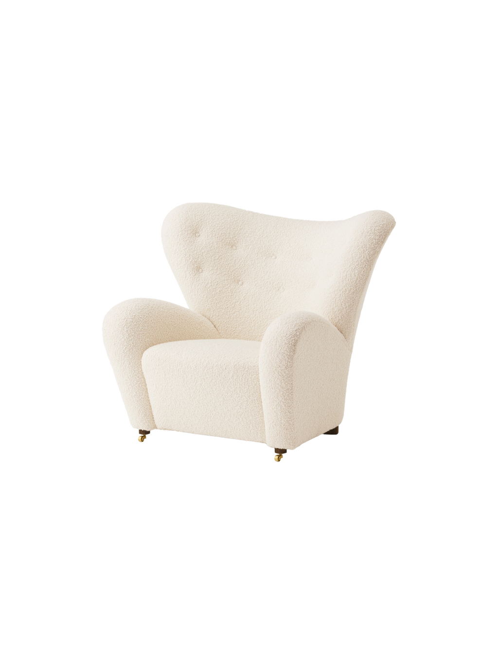 Fauteuil de salon en tissu et chêne avec roulettes en laiton pour le salon
