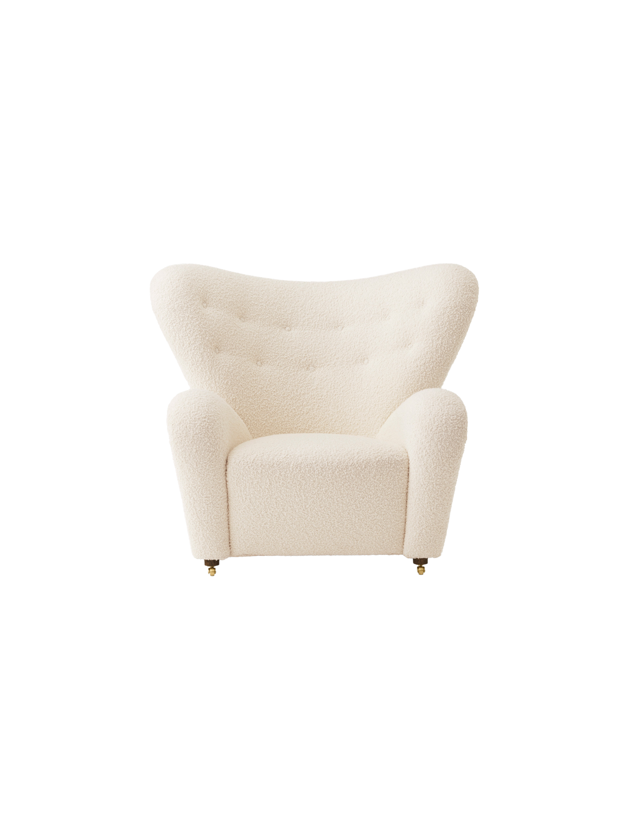 Fauteuil de salon en tissu et chêne avec roulettes en laiton pour le salon