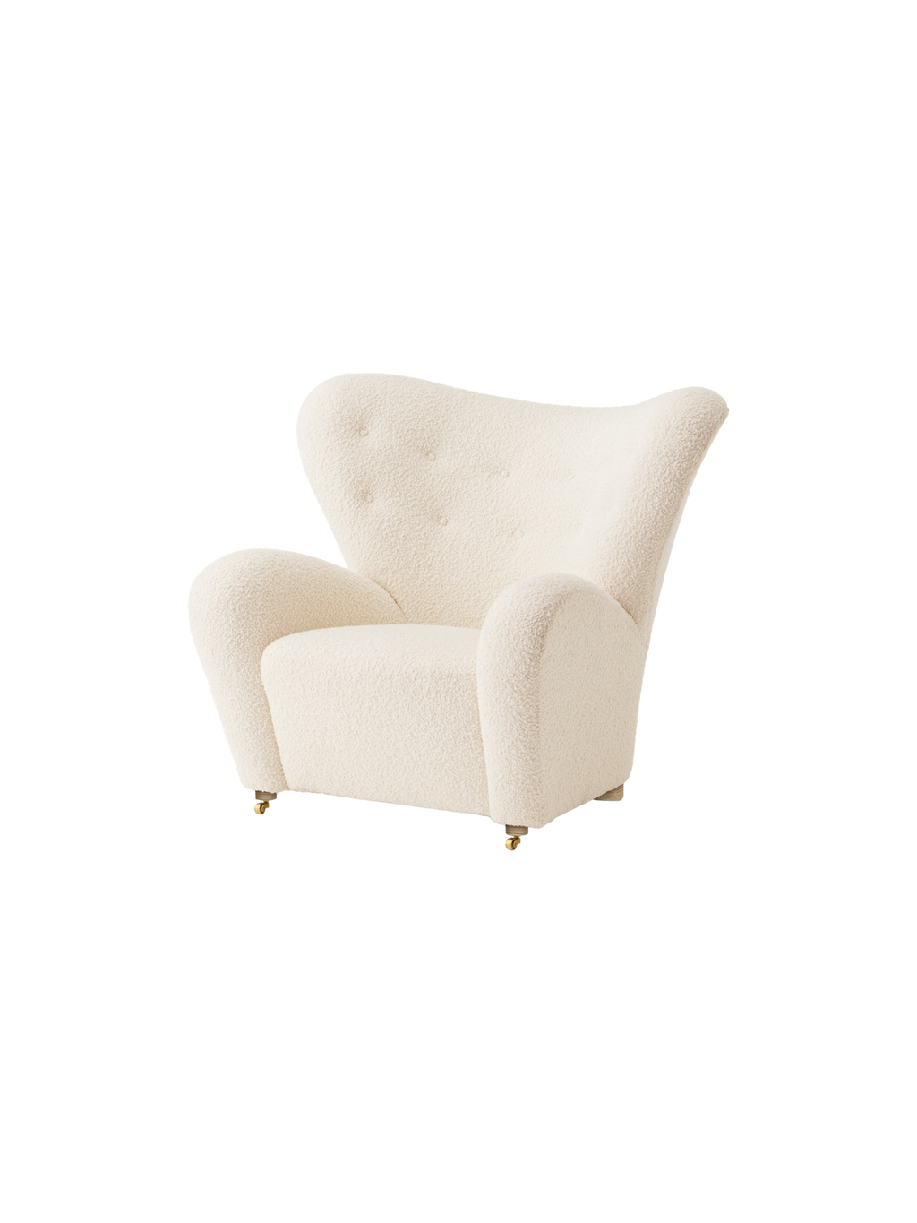 Fauteuil de salon en tissu et chêne avec roulettes en laiton pour le salon
