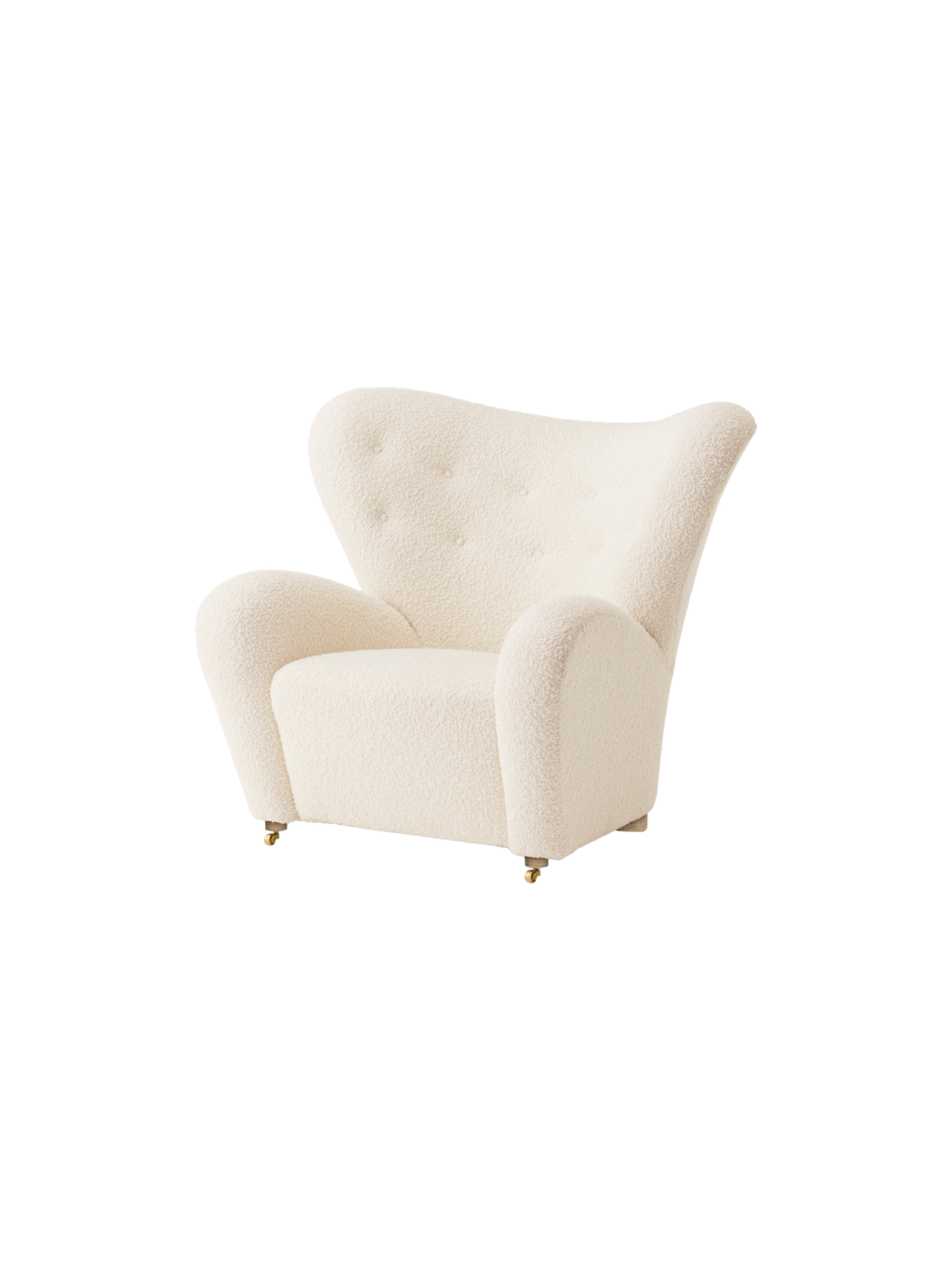 Fauteuil de salon en tissu et chêne avec roulettes en laiton pour le salon