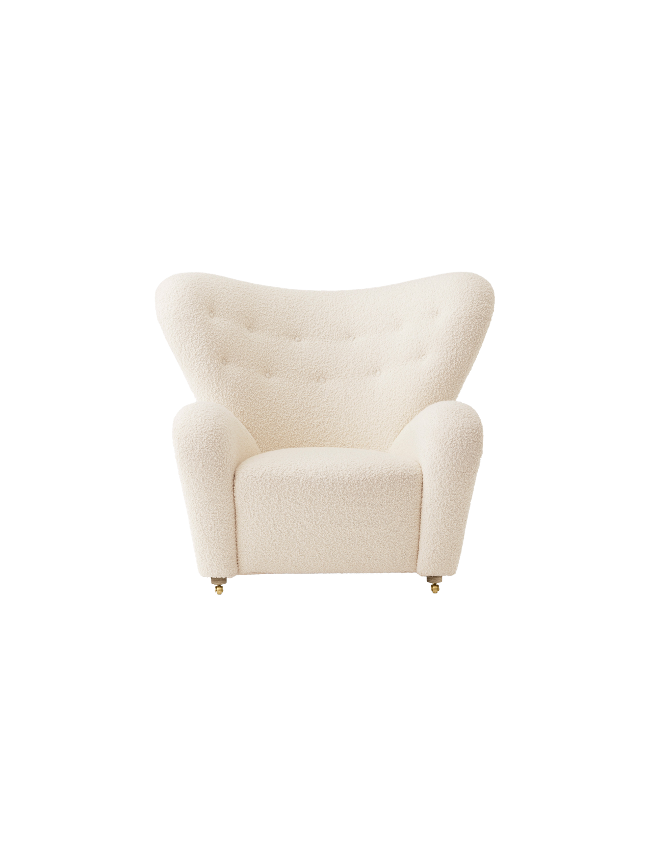 Fauteuil de salon en tissu et chêne avec roulettes en laiton pour le salon