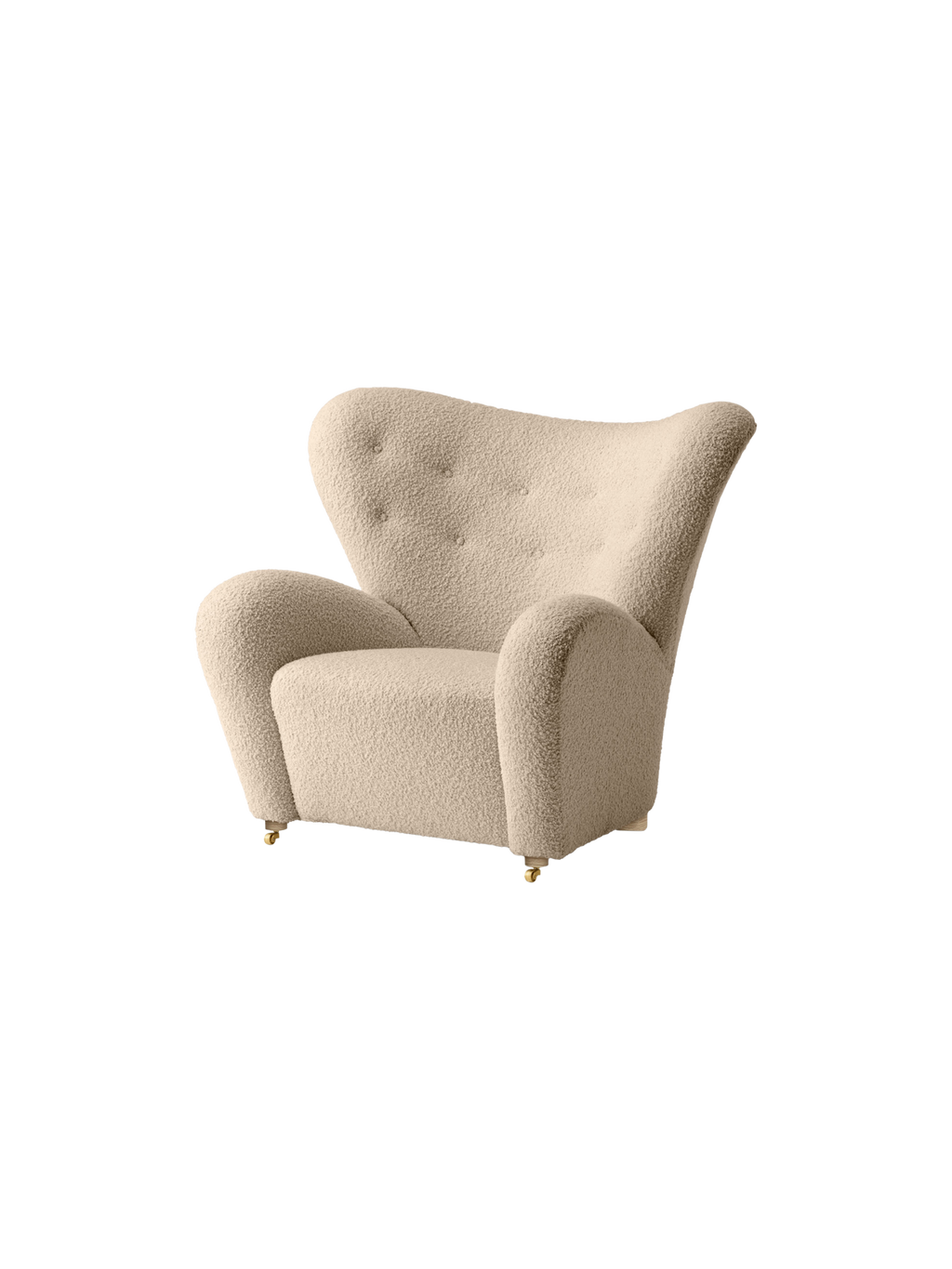 Fauteuil de salon en tissu et chêne avec roulettes en laiton pour le salon