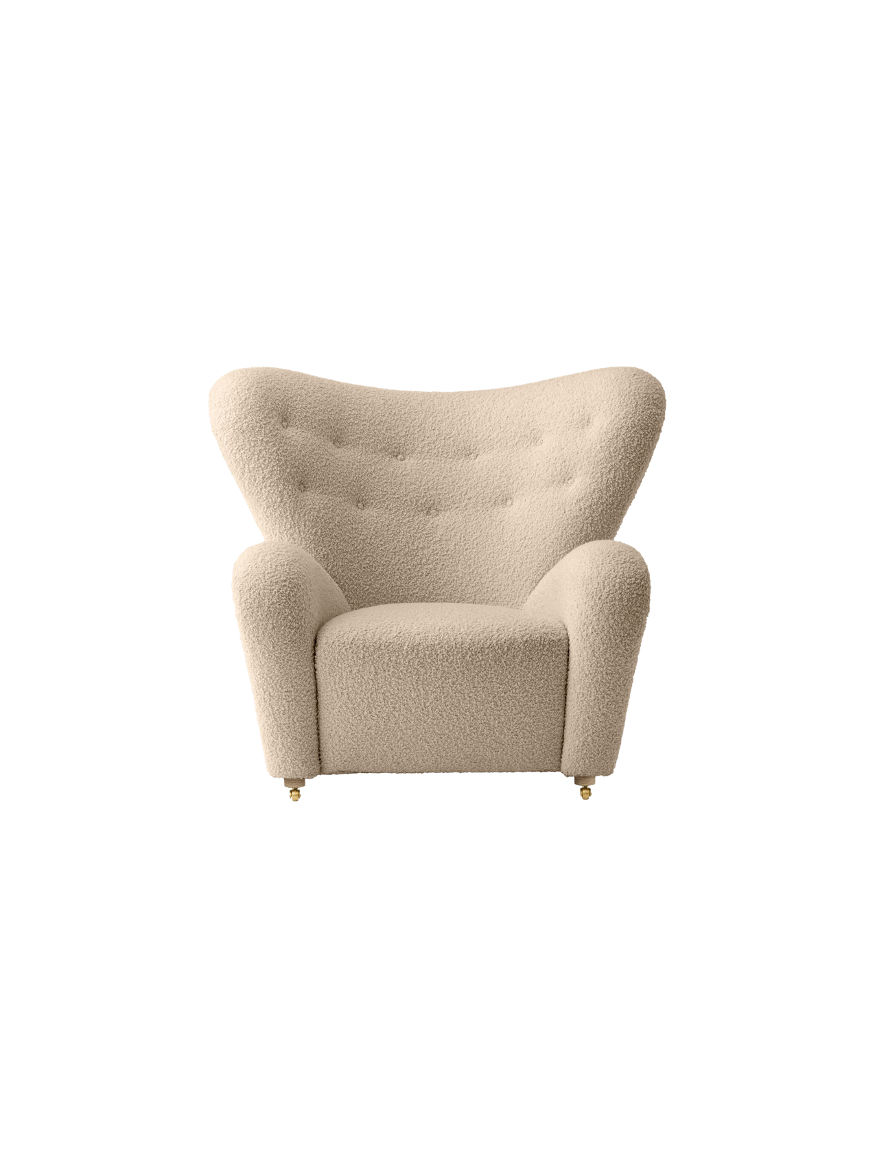 Fauteuil de salon en tissu et chêne avec roulettes en laiton pour le salon