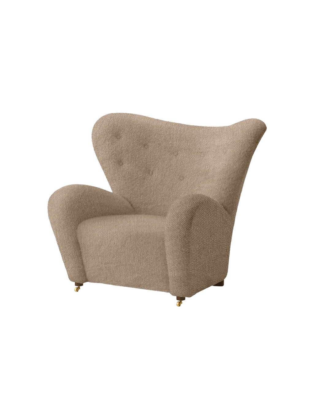 Fauteuil de salon en tissu et chêne avec roulettes en laiton pour le salon