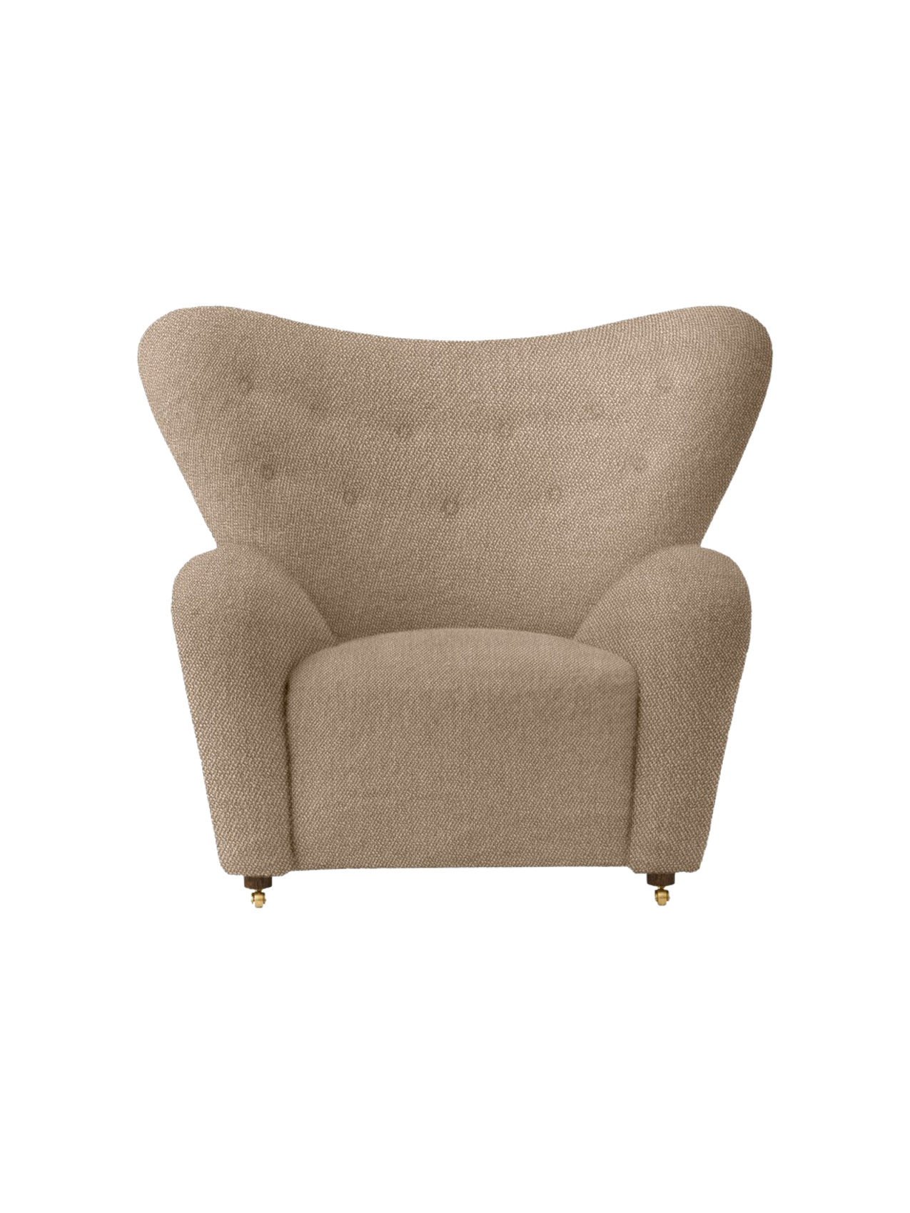 Fauteuil de salon en tissu et chêne avec roulettes en laiton pour le salon