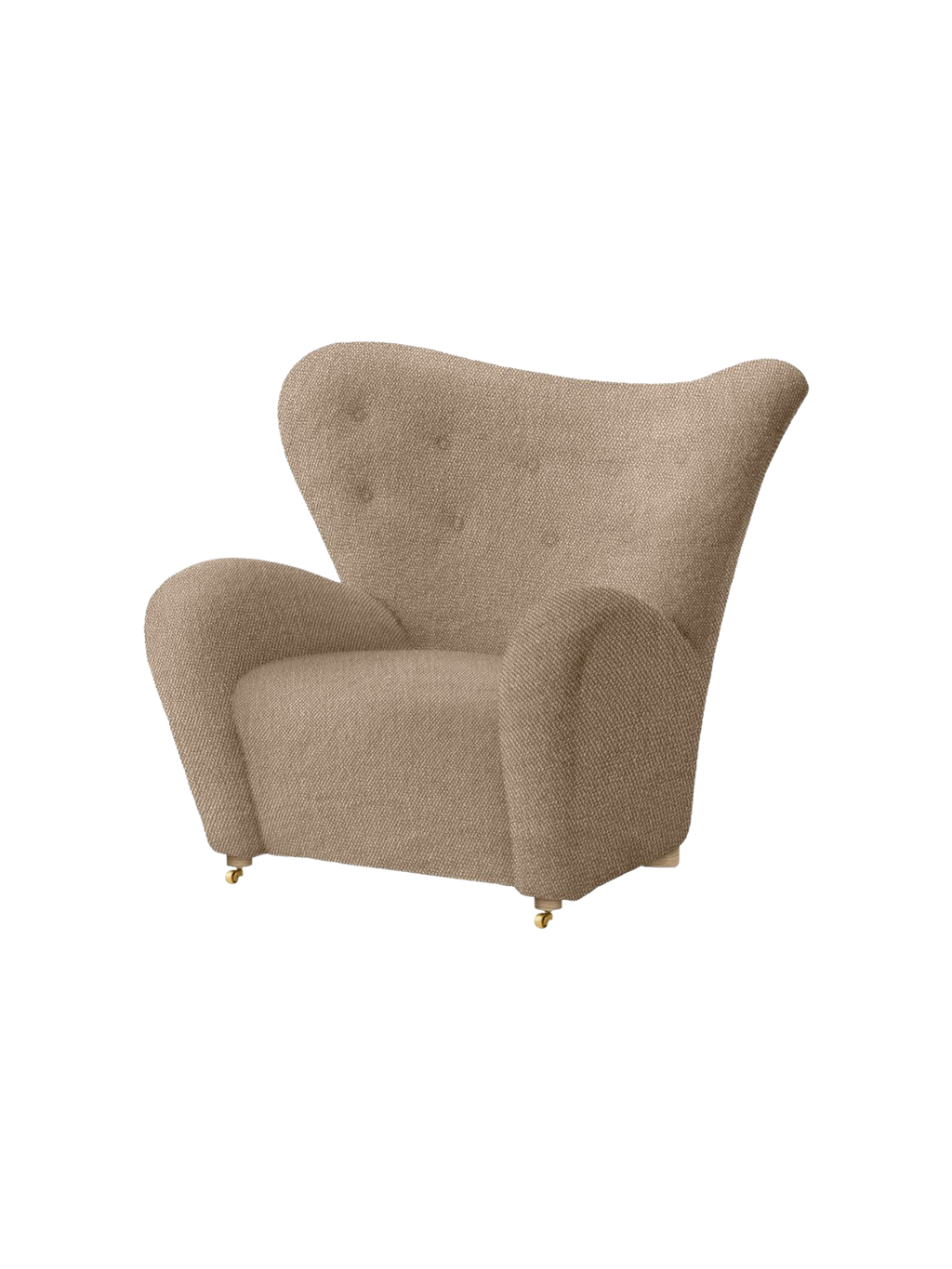 Fauteuil de salon en tissu et chêne avec roulettes en laiton pour le salon