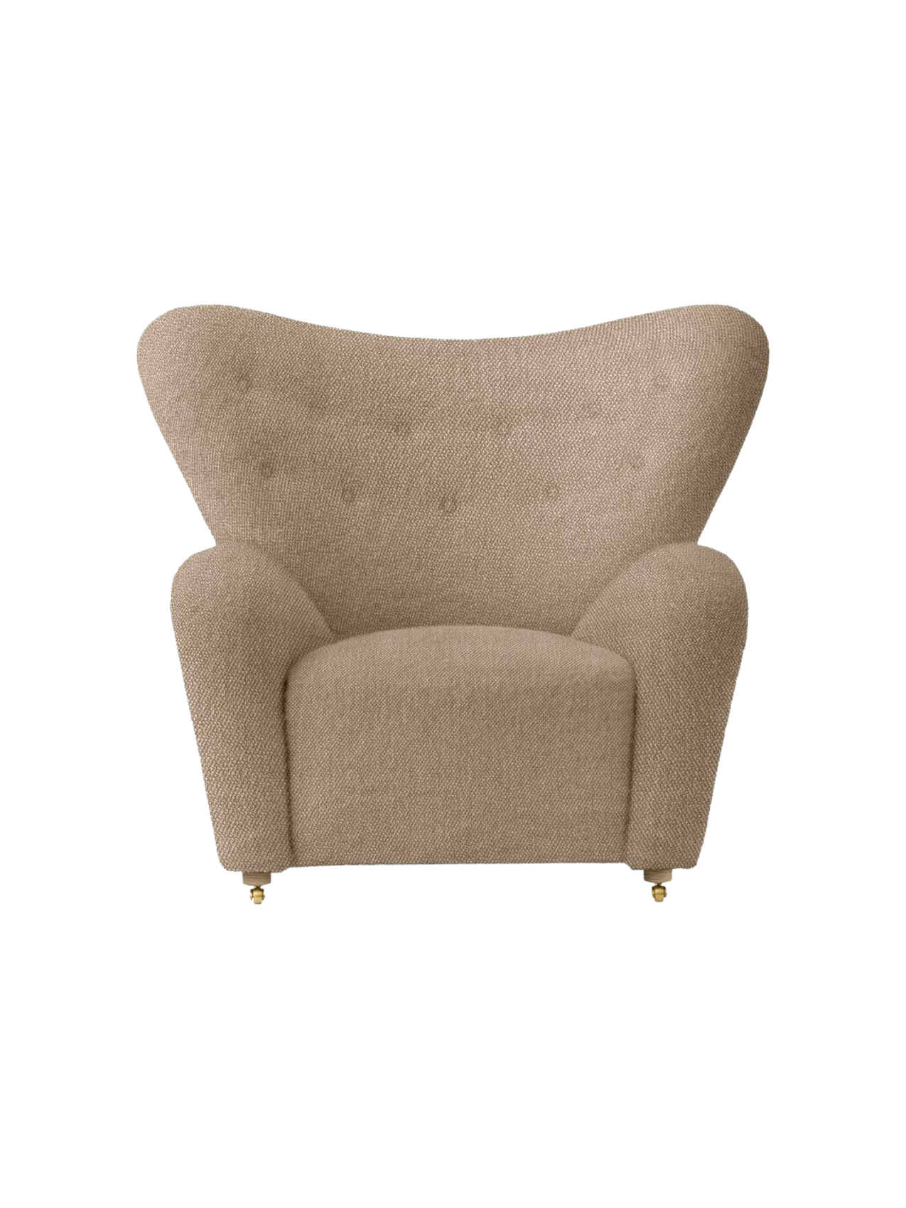 Fauteuil de salon en tissu et chêne avec roulettes en laiton pour le salon