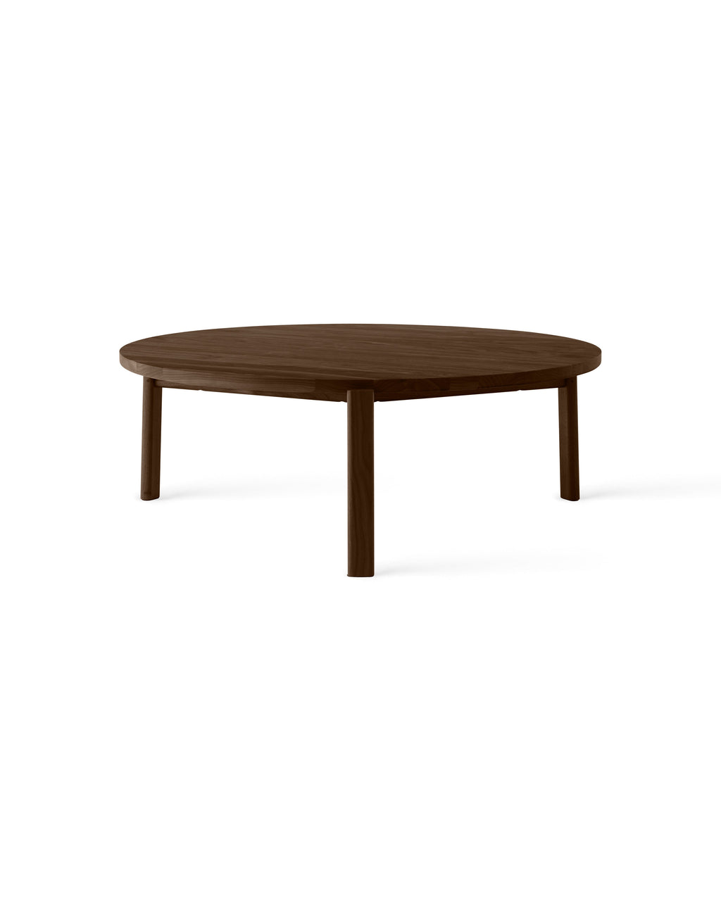 Table basse ronde scandinave en chêne massif et noyer avec assemblage à plat pour salon