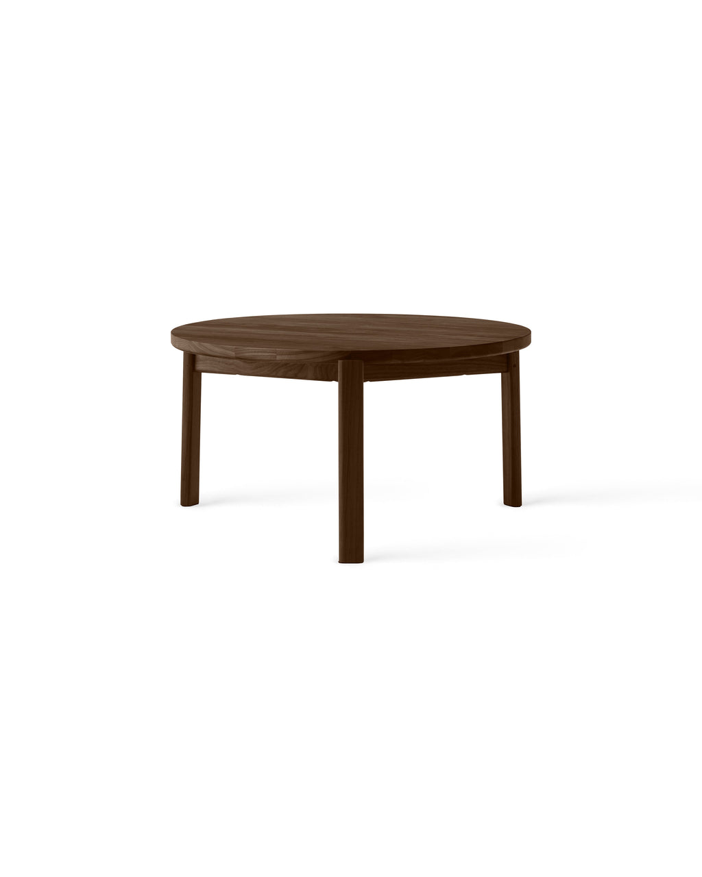 Table basse ronde scandinave en chêne massif et noyer avec assemblage à plat pour salon