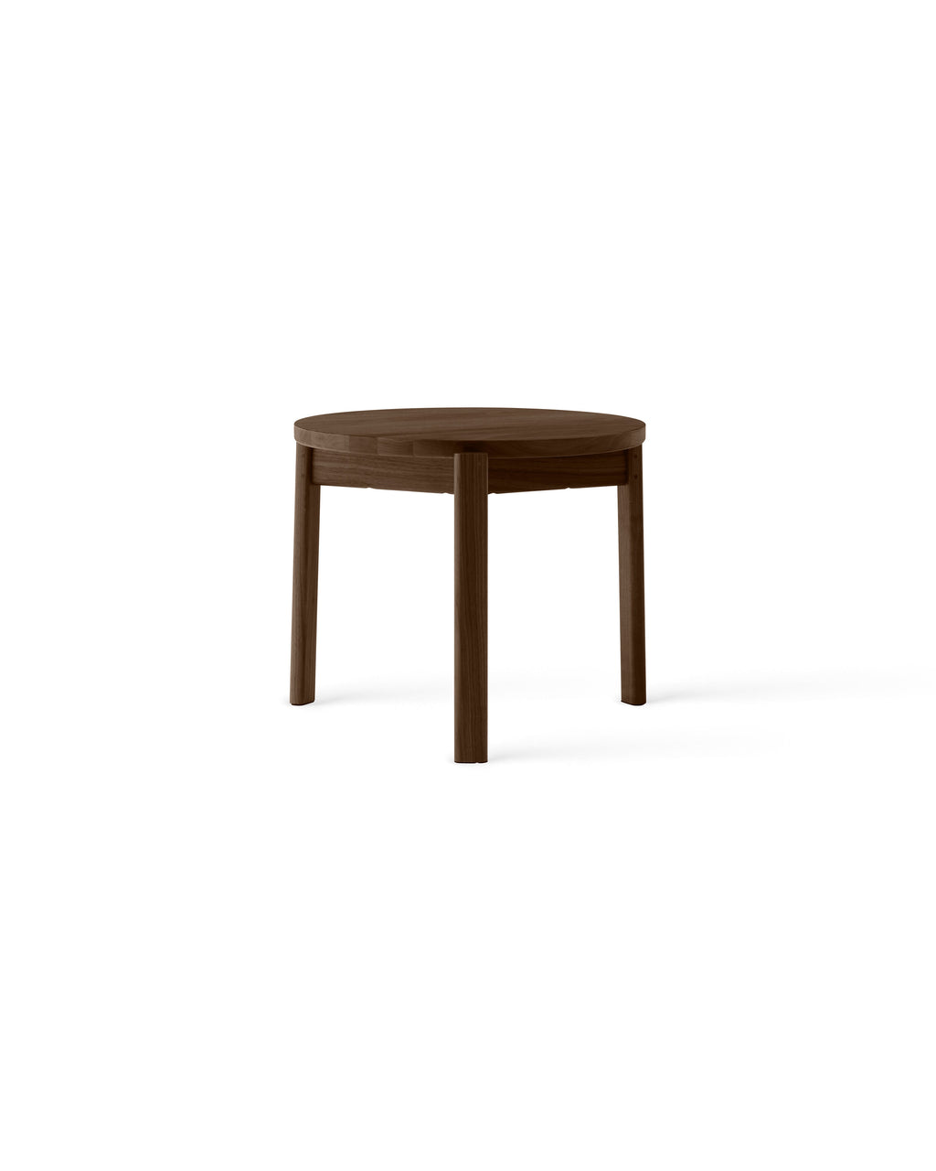 Table basse ronde scandinave en chêne massif et noyer avec assemblage à plat pour salon