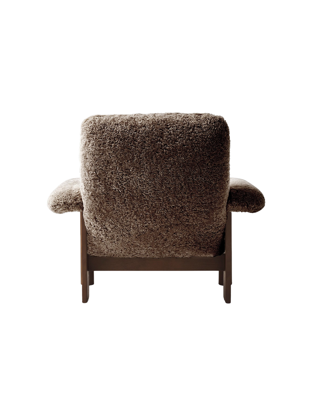 Fauteuil scandinave mi-siècle à dossier haut en peau de mouton avec accoudoirs exagérés pour salon et chambre