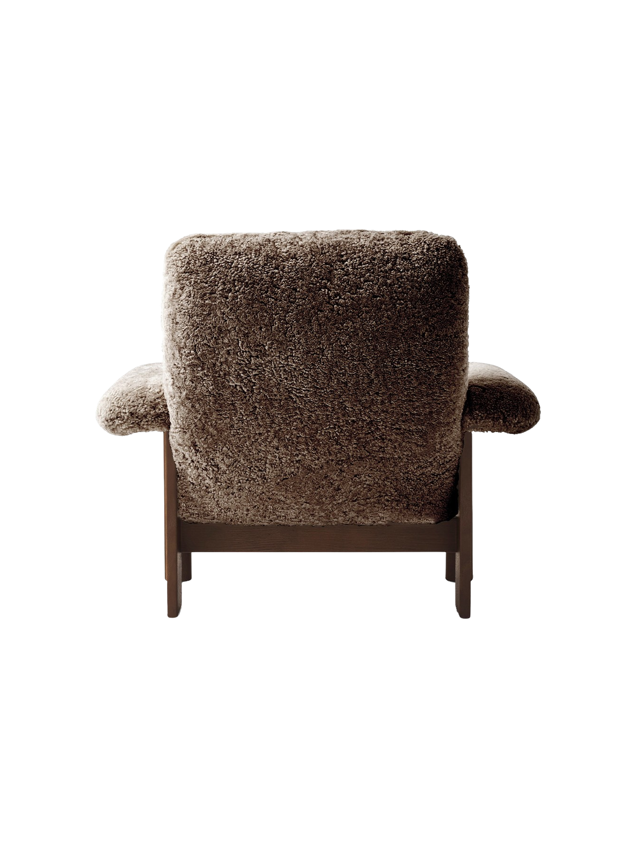 Fauteuil scandinave mi-siècle à dossier haut en peau de mouton avec accoudoirs exagérés pour salon et chambre