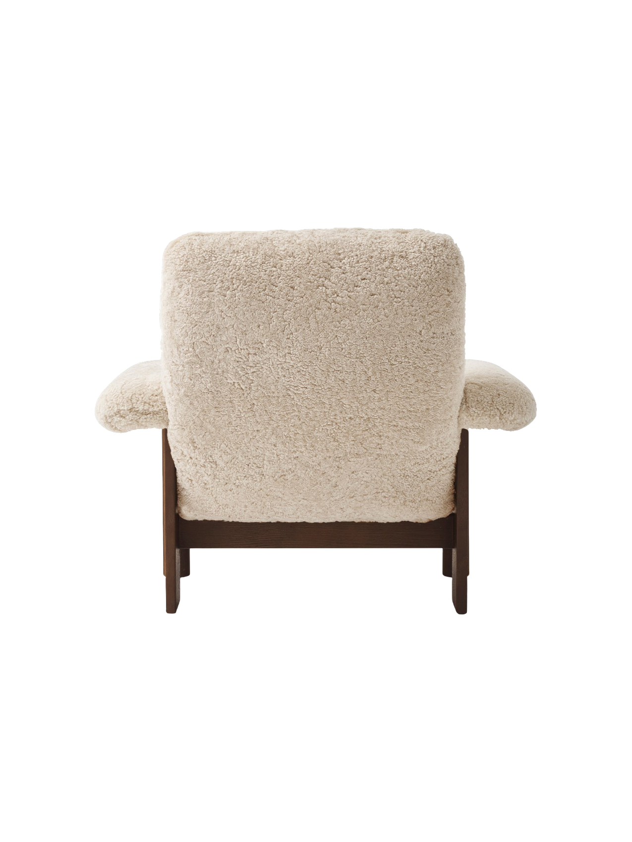 Fauteuil scandinave mi-siècle à dossier haut en peau de mouton avec accoudoirs exagérés pour salon et chambre