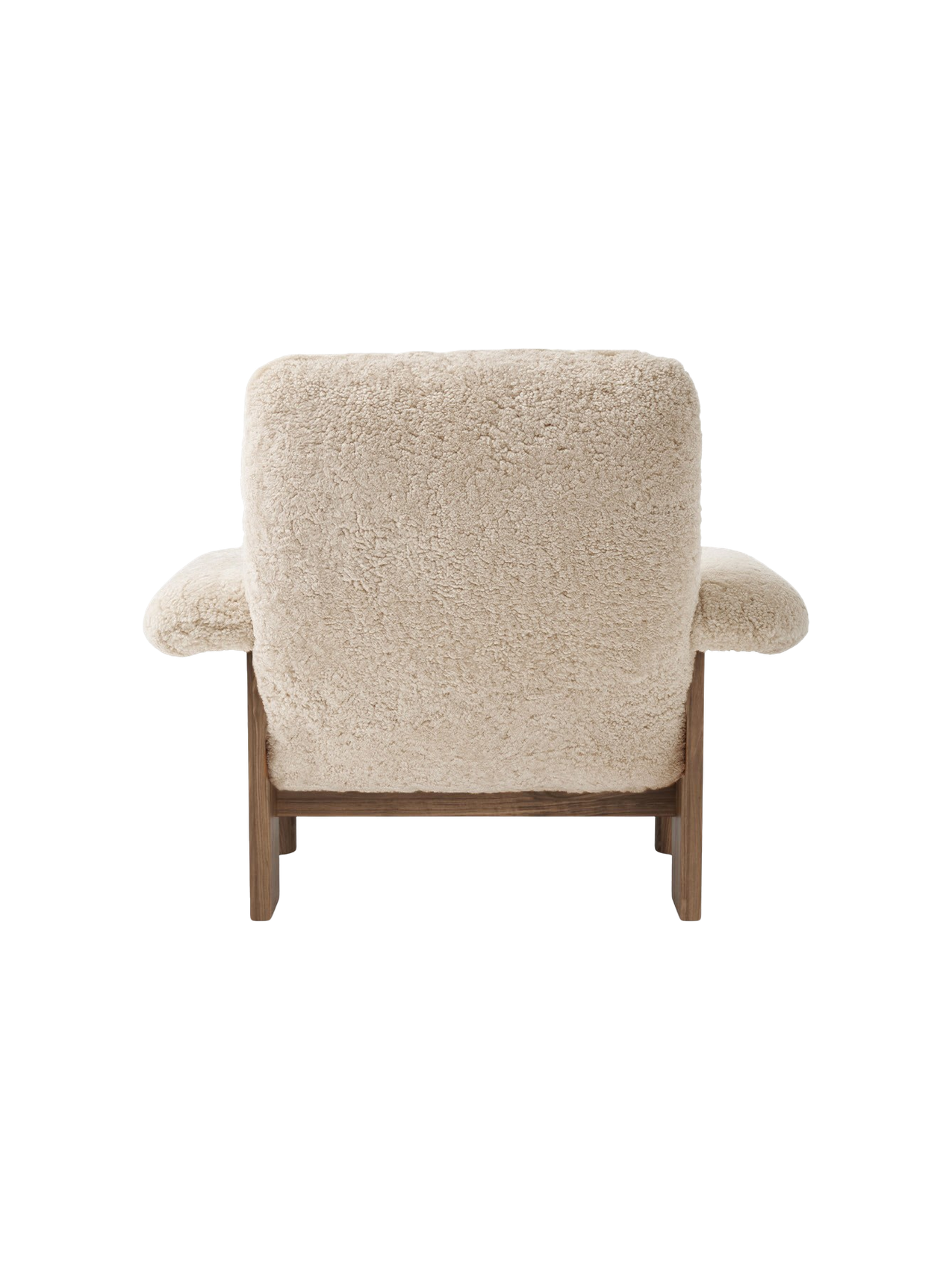 Fauteuil scandinave mi-siècle à dossier haut en peau de mouton avec accoudoirs exagérés pour salon et chambre
